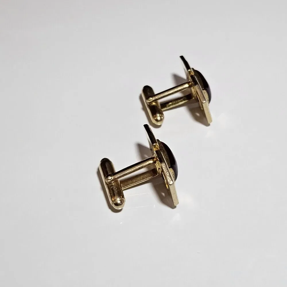 Anson Vintage Gold Tone Cufflinks with Rectangular Red Lucite
